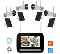 Kit de vidéosurveillance KYF : Écran 7″ enregistreur + 4 Caméras Solaires rechargeables Ultra HD 4MP (4x fixes)