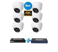 Kit de vidéosurveillance PoE comprenant 6 caméras dôme, résolution 8MP et 4K, enregistreur NVR et switch PoE