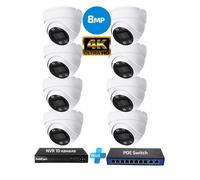 Kit de vidéosurveillance PoE comprenant 8 caméras dôme, 8 MP, résolution 4K, un NVR et un commutateur PoE