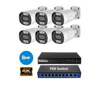 Kit de vidéosurveillance PoE RobiCam 6 caméras Bullet 8MP 4K, NVR, Switch PoE, détection IA