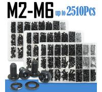 Kit de vis à tête de bouton à douille hexagonale 2510p M2 M2.5 M3 M4 M5 M6 noir 10.9 Grade vis Allen boulons avec écrous rondelle ISO7380 M3-M5 x 1270pcs