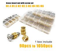 Kit de vis et écrous à insérer M1.4 M1.6 M2 M2.5 M3 M4 M5 M6 en laiton et cuivre, à filetage moleté sergé, pour injection thermofusible et impression 3D M4 300pcs