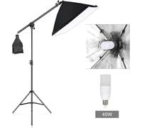 Kit d'éclairage avec boîte à lumière, pied d'éclairage réglable, compatible avec différentes ampoules, ampoule de 40 W et barre