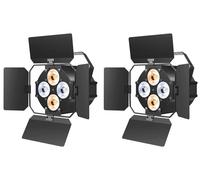 Kit d'éclairage de scène COB-LED - Projecteur DMX - Lot de 2 - 120 W - Avec barndoors (clapets de réglage) - 8 canaux - Activation sonore - Prise EU