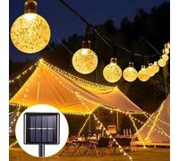 Kit d'éclairage solaire de 11 mètres - Projecteur solaire pour terrasse à 60 LED, IP44, résistant aux intempéries - Fêtes en plein air - Projecteur solaire blanc chaud