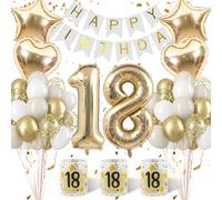 Kit Décoration 18 Ans Or, Ballon Chiffre 18 Géant, Guirlande Happy Birthday, Ballons Étoile et Cœur, Décoration de Table Photophore, Décoration Anniversaire 18 Ans Femme et Jeune Fille