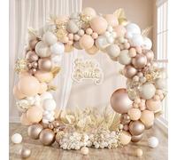Kit Decoration Anniversaire Fille Arche Ballon Blanc Beige et Or Champagne, 113pcs Helium Ballons Tendre Orange Abricot, Ballon Confettis Or pour Ballons Anniversaire, Mariage, Bapteme, Mariage Boheme