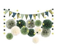Kit Décoration Fête Vert Sauge 16 Pièces Guirlande Fanion Or Crème | Mariage bohème champêtre élégant, pompon baptême cérémonie, chambre gender reveal, vintage rustique, anniversaire