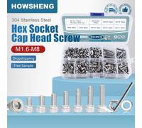 Kit d'écrous à vis à tête hexagonale M1.6 M2 M2.5 M3 M4 M5 M6 M8, boulon et écrou à capuchon Allen en acier inoxydable 304 avec jeu de rondelles Ensemble M6 181 pièces