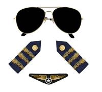 KIT DÉGUISEMENT PILOTE LUNETTES BADGE ÉPAULETTES Noir