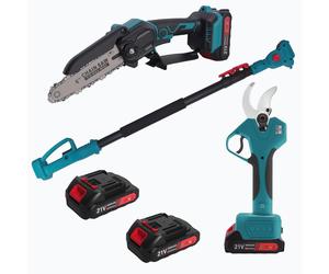 Kit d'élagage électrique 3-en-1, comprenant une tronçonneuse de 15,2 cm, une cisaille d'élagage de 40 mm et une tige télescopique de 2,5 m