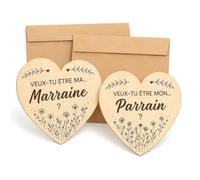 Kit Demande Annonce Marraine Parrain, 2 Cœurs en Bois Gravés | Veux tu Etre Ma Marraine et Mon Parrain, Cadeau Demande Marraine Grossesse et Baptême, Cadeau Marraines Parrains Souvenir
