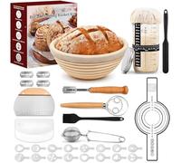 Kit démarrage levain 13 pièces - Banneton rond 25cm, bocal 900ml, lame pain, raclette, tapis cuisson, tamis - Accessoires complets, débutants et pros - Banneton pour pain