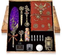 Kit d'encre pour plume d'oie, comprenant une plume, un carnet, 5 plumes de rechange et un tampon encreur