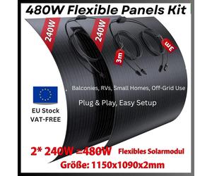Kit d'énergie solaire 480W | 2 panneaux de 240 W, efficacité de 18 %, installation facile pour les maisons, les camping-cars et les systèmes hors réseau | Panneaux flexibles, haute performance 240W*2