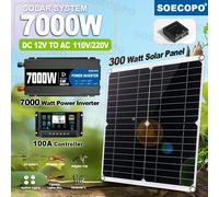 Kit d'énergie solaire 7000 W avec contrôleur 100 A et panneau 300 W, onduleur hors réseau 12 V à 110 V/220 V pour maison/Camping/RV/coulement d'urgence 110V solar kit