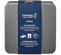 Opinel – Kit d'entretien pour couteaux 3 pièces 002506 – Pierre, Huile, Chiffon 20×20 cm, Boîte métal