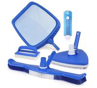 Kit d'Entretien Piscine Essentiel 5-en-1 | Set de Nettoyage Manuel Complet, Brosse, Épuisette de Surface, Éponge et Thermomètre