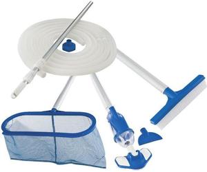 Kit d'entretien piscine hors sol Intex Vac+, Manche télescopique 1,12 m à 2,78 m, Tuyau 7,5 m, Ø 38 mm, Aspirateur, Épuisette, Brosse
