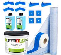 Kit d'étanchéité Feuille liquide 12kg Bande d'étanchéité 20mb Mat 2mb Primer 2l Douche de salle de bain - LEVEL+ SET341