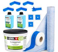 Kit d'étanchéité : Film liquide 12 kg, ruban d'étanchéité 15 m, tapis 1 m, apprêt 2 l, douche de salle de bains - LEVEL+ SET340