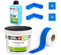 Kit d'étanchéité SET302 - 7 kg de film liquide, 2 coins intérieurs, 2 manchettes murales, bande d'étanchéité de 5 m, fond profond 1 l - Kit d'étanchéité pour douche, salle de bain, cuisine