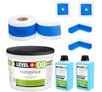 Kit d'étanchéité SET324 - 12 kg de film liquide, 2 coins intérieurs, 2 manchettes murales, bande d'étanchéité de 20 m, base profonde 1 l - Kit d'étanchéité pour douche, salle de bain, cuisine