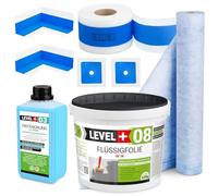 Kit d'étanchéité SET331, Pour douche, salle de bain, cuisine | 5,5 kg, Film liquide de 1 m, Bande d'étanchéité de 5 m, 2 coins intérieurs, 2 manchettes murales, 1 l de fond de profondeur