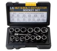 Kit d'extraction de vis et d'écrous - 14 pièces - Douilles pour vis endommagées - Acier chromo-molybdène - Pour métal - Boîte de rangement