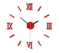 Kit d'horloge murale à faire soi-même - Grande horloge miroir en acrylique - Lumineuse - Silencieuse - Sans tic-tac - Sans perforation - Décoration pour salon, chambre à coucher, bureau, maison (rouge