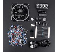 Kit d'horloge numérique à LED bricolage, rotation de contrôle de la lumière multifonctionnelle, réveil électronique de température à LED numérique pour la maison, l'école (bleu + câble + étui)