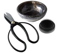 Kit d'Ikebana : ciseaux Koryu, vase noir, support floral (Kenzan)