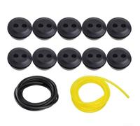Kit d'œillets de réservoir de carburant avec tuyau de conduite de carburant pour tronçonneuse et souffleuse - Joint en caoutchouc à 2 trous de 21 mm ID 3 mm Tube de 1 m Jaune Noir Tuyau Raccord de