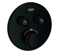 Kit d'installation Grohe Grohtherm Smartcontrol 291192430 : thermostat encastré, 2 vannes d'arrêt, rond, noir mat