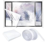 Kit d'isolation de fenêtre pour l'hiver, housse de vitrage thermique et film de boudin, feuille transparente réutilisable de rétention de la chaleur avec étanchéité coupe-vent (1)