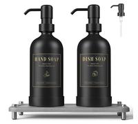 Kit distributeur de savon, distributeur de savon pour les mains avec têtes de pompe interchangeables, flacon de recharge en verre de 500 ml pour savon liquide, adapté à la salle de bains et à la cuisi