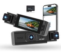 Kit double caméra pour voiture – Caméra de voiture Full HD – Objectif grand angle – Vision nocturne – Détecteur de mouvement – Mode parking – Enregistrement en boucle