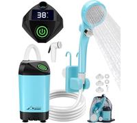 Kit Douche de Camping, Pompe de Douche Électrique Rechargeable, Pommeau de Douche avec Affichage Intelligent de Température et Pression d'eau Réglable pour Randonnée, Camping, Voyage, Plage