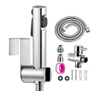 Kit Douchette wc,ABS Pulvérisateur de toilette pour bidet,jet à deux fonctions, facile à installer, avec Vanne 3 Voies (1/2"-3/8"),tuyau de douche de 150 cm et support de douche(Argent)
