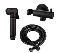 Kit Douchette WC/Bidet Design Noir Mat - Ensemble Complet en Laiton Massif avec Robinet d’Arrêt Intégré, Support Mural et Flexible 120 cm - Uniquement pour Eau Froide