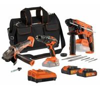 kit d'outils 3 pièces - Dual Power - 20 V - Perceuse-visseuse + Meuleuse d'angle + Perceuse à percussion - 2 batteries et chargeur - Étui
