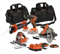kit d'outils 4 pièces - Dual Power - 20 V - Perceuse-visseuse + scies (scie sauteuse, scie sabre, scie circulaire) - 2 batteries et chargeur