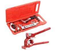 Kit d'outils à évaser avec cintreuse de tuyaux en acier et fonte d'aluminium - 7 adaptateurs doubles - Coupe-tube - Mallette à outils rouge - Idéal pour atelier, voiture, montage, réparation