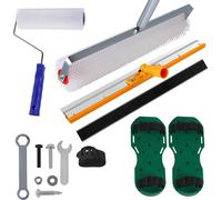 Kit d'outils autonivelant pour sols - Pour sols en ciment et en résine époxy - Rouleau à picots et chaussures à clous - Grattoir de nivellement réglable - Racloir de sol - Jaune clair