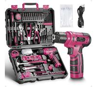 Kit d'outils avec perceuse - Kit de bricolage - Pour travaux de rénovation et d'entretien à domicile - 233 pièces - Couple de 12 Nm - Rose
