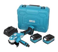 Kit d'outils dans un coffret DEDRA meuleuse d'angle sans balais, deux batteries 4 Ah, chargeur, boîtier de ponceuse allongé, 3 lignes de montage, lumière LED 8500 tr/min, diamètre du disque : 125 mm