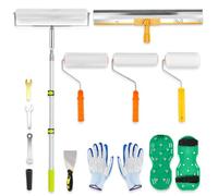 Kit D'outils de Ciment Autonivelant, Télescopique 53-115cm, Rouleau Debulleur Ragreage 50 cm+24cm, Chaussure a Pointe Ragreage 30 mm, Autonivelant Grattoirs, Perche Telescopique