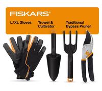 Kit d'outils de démarrage pour plantes d'intérieur Fiskars, comprenant une cisaille de jardin de type "bypass", une pelle et un outil multifonction