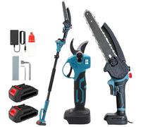 Kit d'outils de jardin - Coupe-bordures électrique 3-en-1, mini-tronçonneuse - Téléspectacle - 2 batteries - Puissant - Multifonctionnel