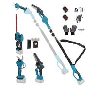 Kit d'outils de jardin sans fil 18 V avec tronçonneuse, taille-haie | Outil de jardin 4 en 1 avec moteur sans balais, 2 batteries, rallonge de 8 m et têtes de rechange pour coupe d'arbres